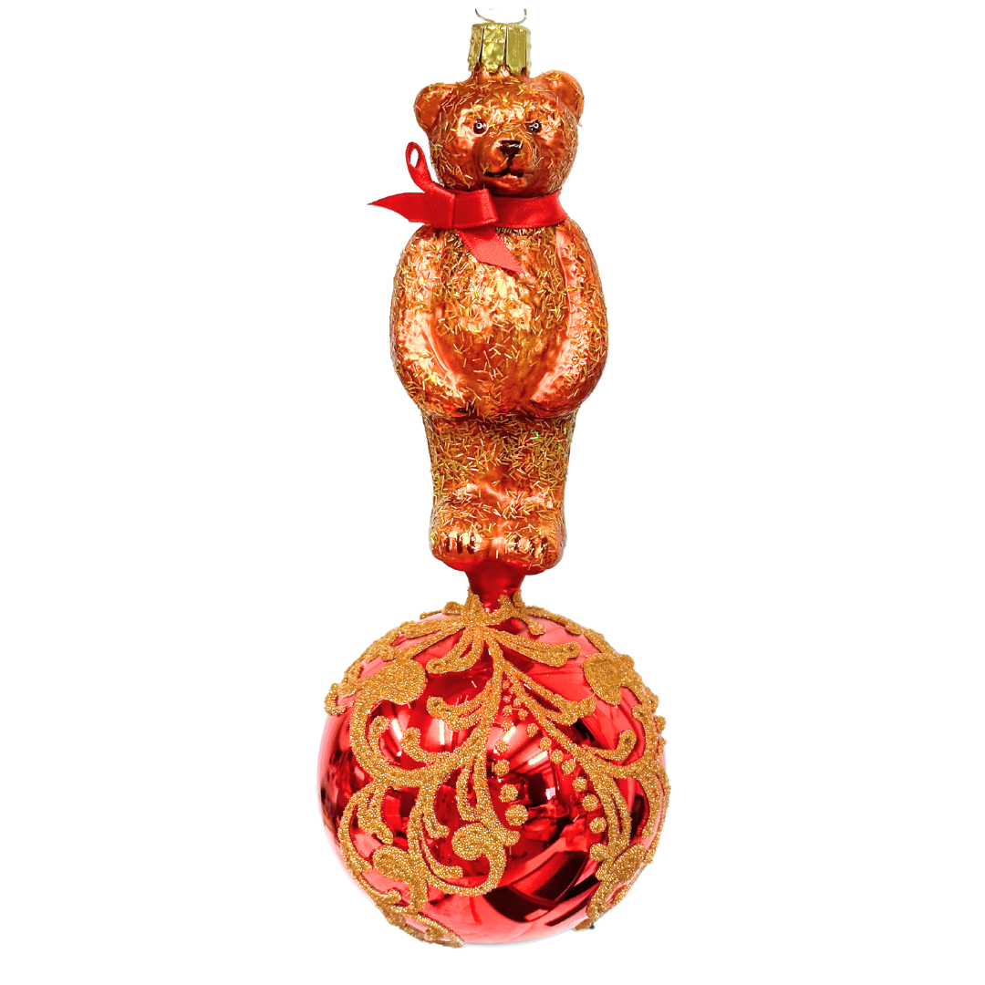 Heartfully Yours Toy's Delight Christmas ornament teddy bear on ball Christopher Radko 