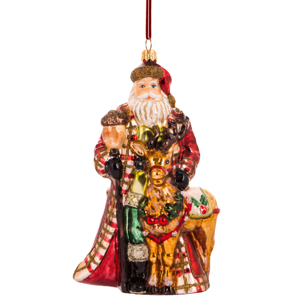 Huras Family glass Christmas ornament Santa in Tartan plaid