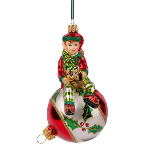 Huras Family Poland Elf on a Christmas Ball glass ornament