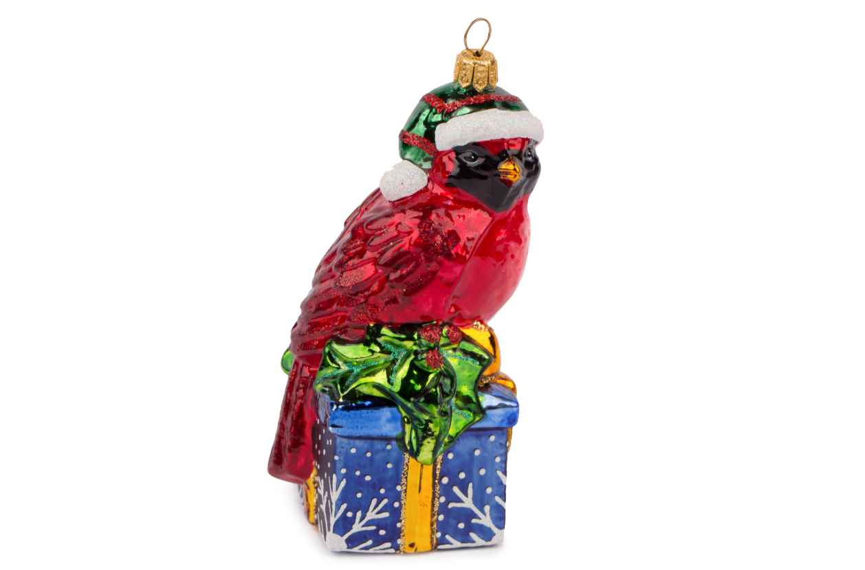 Huras family Poland Christmas Cardinal on a Present Ornament 
