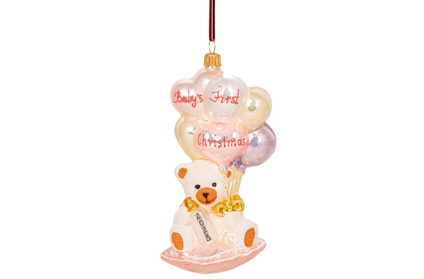 Huras Family Poland blue Teddy Bear with Balloons glass Christmas ornament My First Christmas 2023