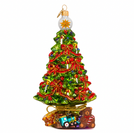 Huras Family Poland Christmas Tree with Red Bows glass ornament