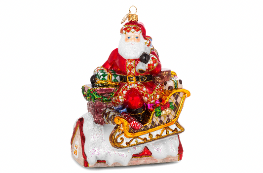 Huras Family Poland Santa Has Landed glass Christmas ornament