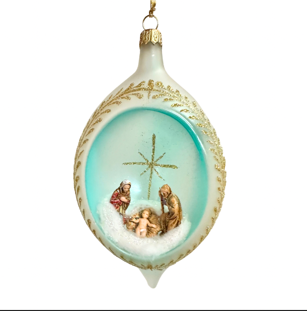 Soffieria De Carlini Frosted Nativity Italian Glass Christmas ornament