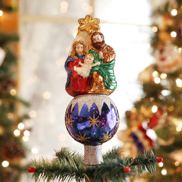 Old World Christmas Nativity Tree Top Blown Glass Christmas Story