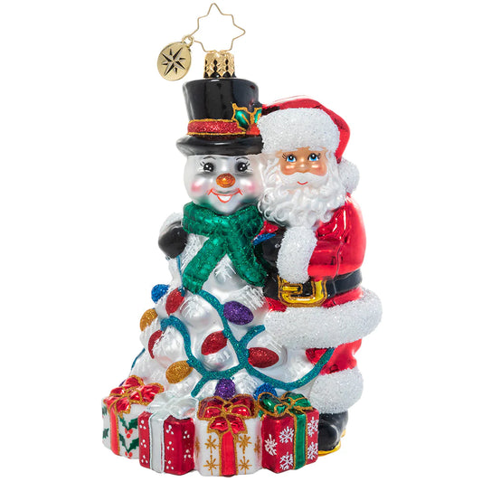 Christopher Radko A Frosty Duo Gem Christmas Ornament Santa Claus and Snowman