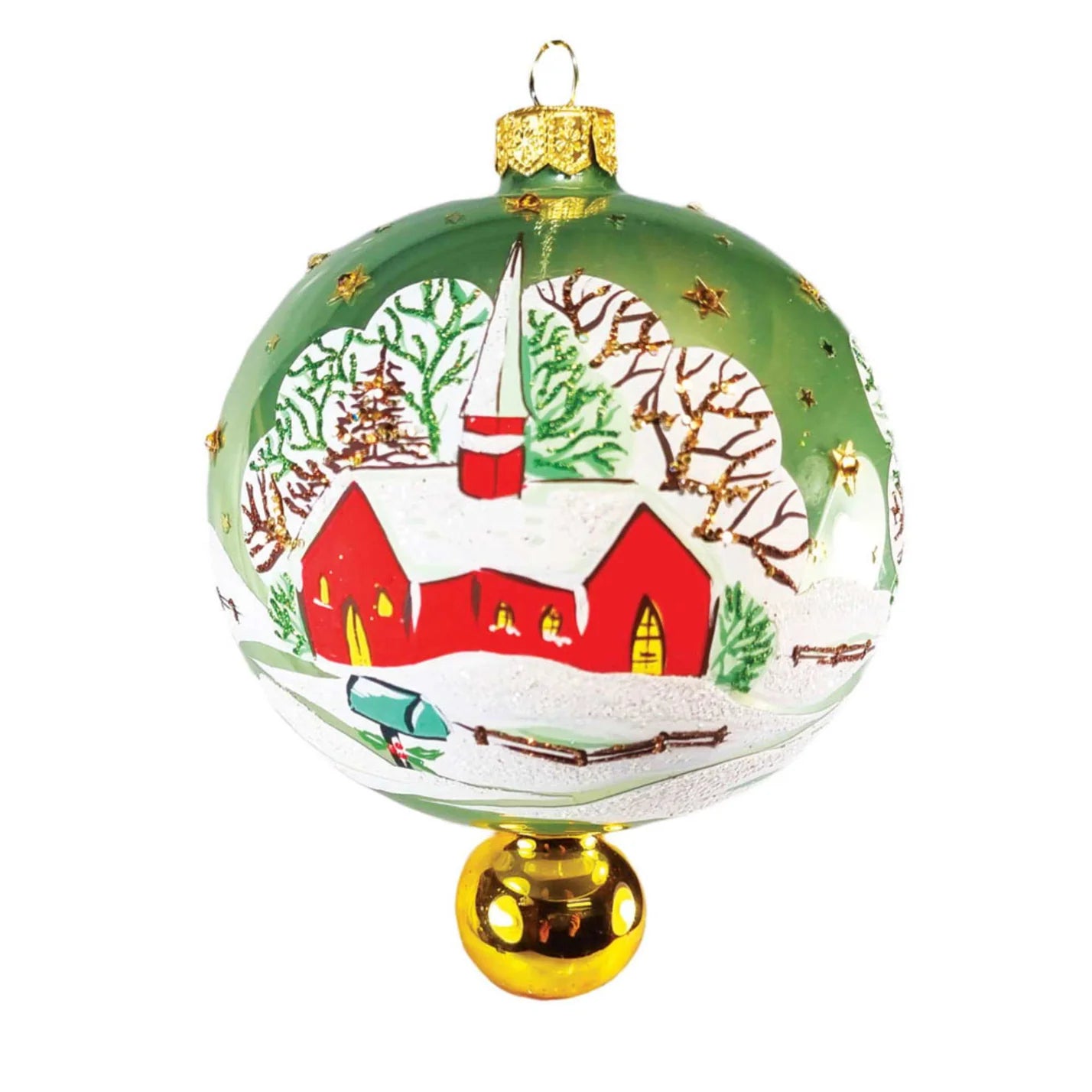 Heartfully Yours Country Chapel glass Christmas ornament 