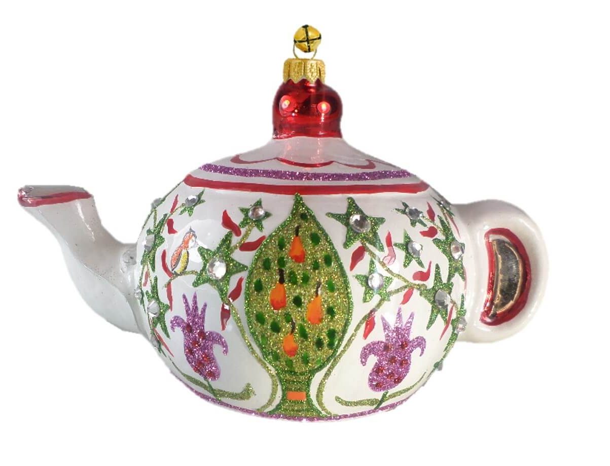 Jinglenog Jasmine teapot glass christmas ornament