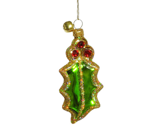 Jinglenog Holly By Golly glass Christmas ornament
