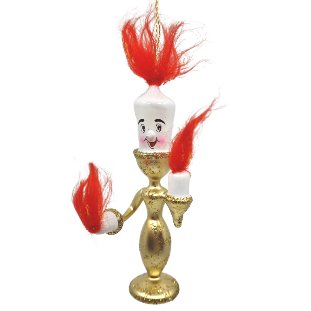 Lumiere candlestick ornament by soffieria de carlini hand crafted in Italy Christmas Beauty and the beast character 