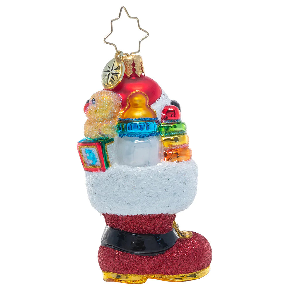Christopher Radko Christmas tree ornament gem red Santa's boot with Santa Claus and presents