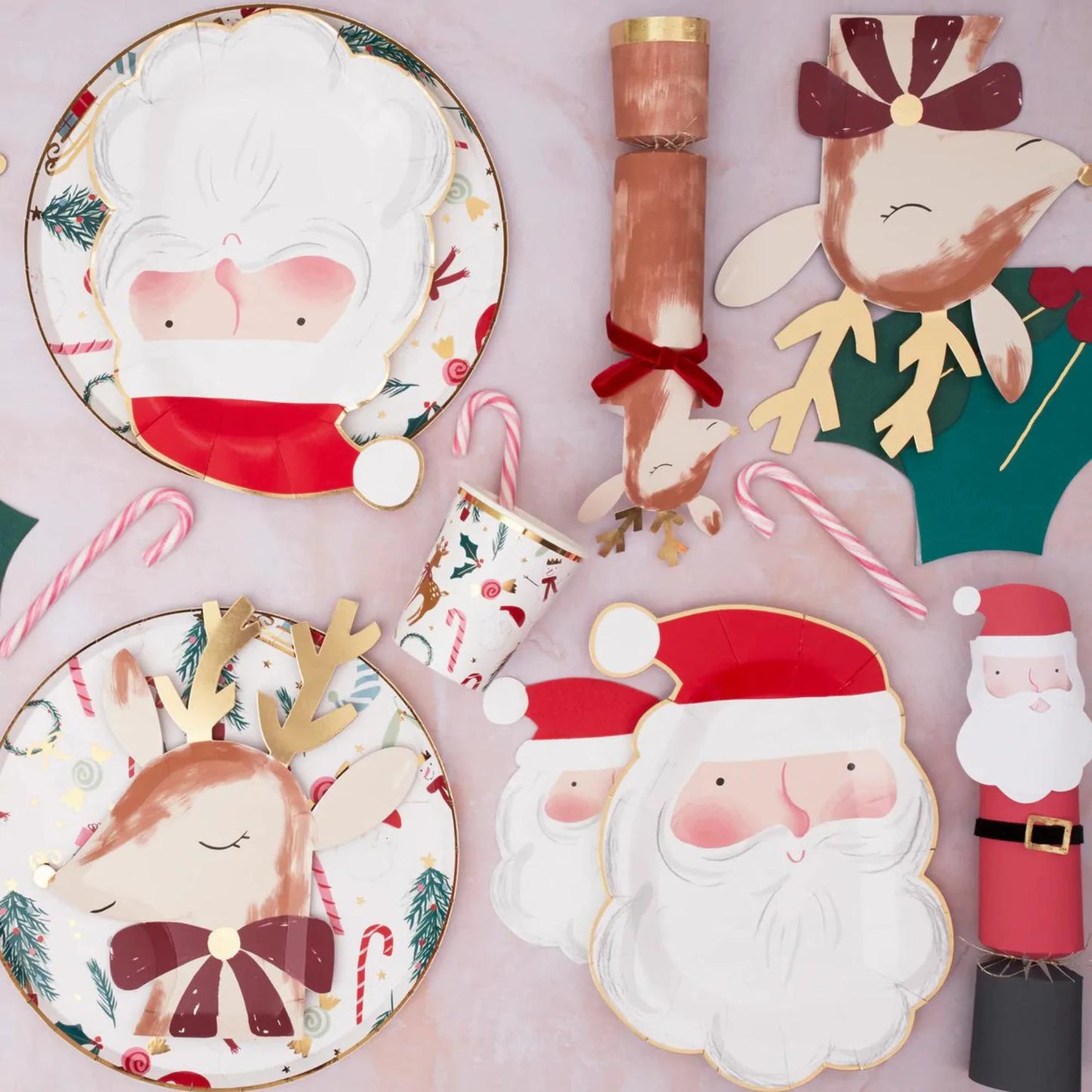 MeriMeri Festive Motif Dinner Plates Paper Christmas snowmen candycane Santa Reindeer Christmas tree sleigh